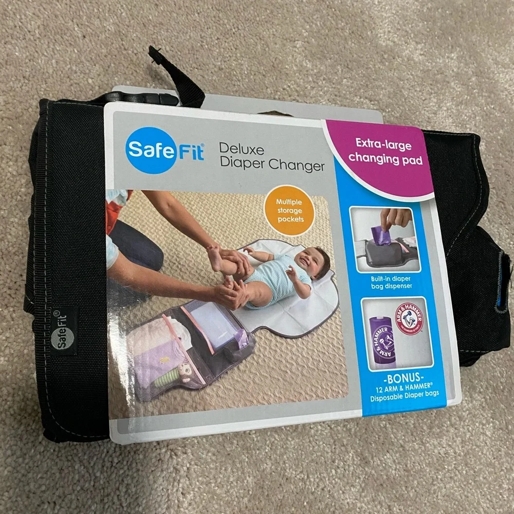 new safefit deluxe extra large black diaper change pad multiple storage pockets